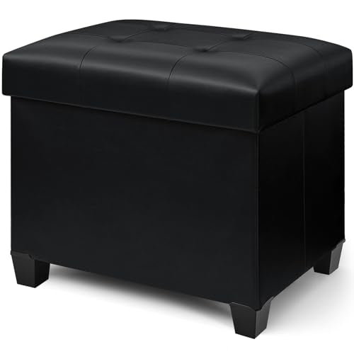 23.6" Ottoman with Storage, Rectangular Storage Ottoman, Faux Leather Ottomans with Legs for Living Room Bedroom Dorm, Black - color: Black, Faux Leather, size: 24"D x 17.5"W x 17.7"H