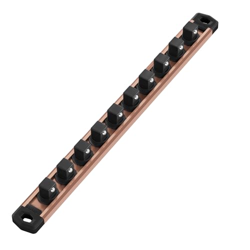 WORKPRO Magnetic Socket Organizer, 1/2-Inch Drive Aluminum Alloy Socket Rail, Heavy Duty Socket Holder, Socket Rack Kit 1/2-Inch x 10 Clips Champagne (Socket not Included) - color: Champagne, size: 1/2" DR