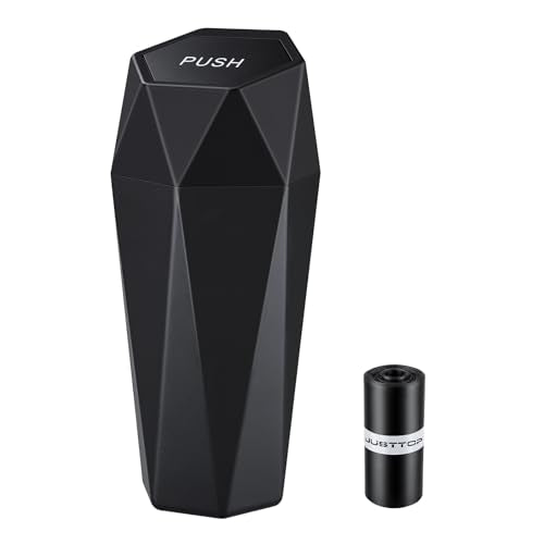 JUSTTOP Car Trash Can with Lid, Diamond Design Small Automatic Portable Trash Can with 1 Trash Bag, Easy to Clean, Used in Car Home Office (Black) - color: Black-1PCS, size: 1PCS