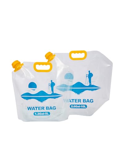Collapsible Emergency Water Container Bag,WaterStorageCube,Flat Folding,BPA Free Food Grade,Clear Plastic Storage Jug for Camping Hiking Backpack,No-Leak Freezable,Water Bottle 1.3 Gallon/2pcs - size: 166.4 Ounces