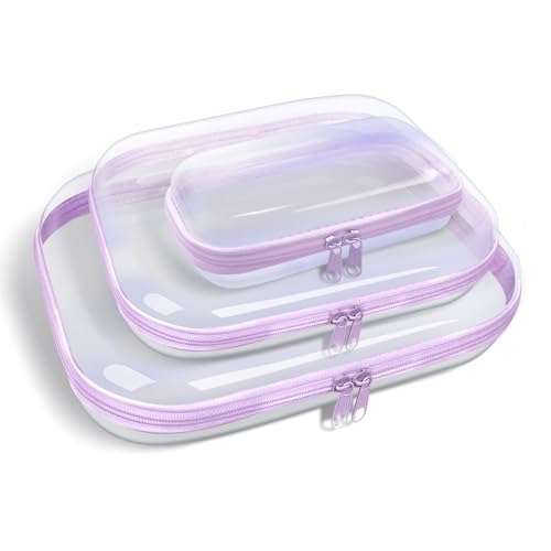 Clear Hard Plastic Zipper Case,Transparent Double Zippers Hard Pouch with 3pcs,Portable Travel Organizer Bin for Toy Storage - color: 3pcs-PP-Laser-LMS