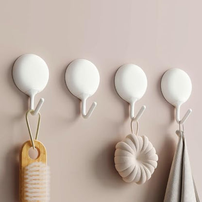 4Pcs Self Adhesive Hooks, No Drill Wall Hooks for Hanging Towel Coat Keys - Damage Free Removable Sticky Hooks for Bathroom Kitchen Office Home Organization, White