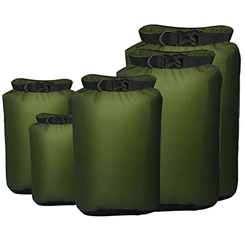 Pimoys 5 Pack Waterproof Dry Sacks, Lightweight Outdoor Dry Bags 20L /12L / 10L/ 6L/ 3.5L Ultimate Dry Bags for Kayaking Camping Rafting Boating - color: Green