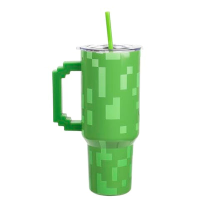 Bioworld Minecraft Creeper Ultimate 40 Oz. Stainless Steel Tumbler With Pixelated Handle - color: Minecraft Creeper Ultimate Green