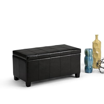 SIMPLIHOME Dover Storage Ottoman Bench - 36 inch Wide Upholstered Vegan Leather Rectangular Lift-Top Ottoman in Midnight Black, Contemporary Bench for Living Room with Safety Hinges - color: Midnight Black