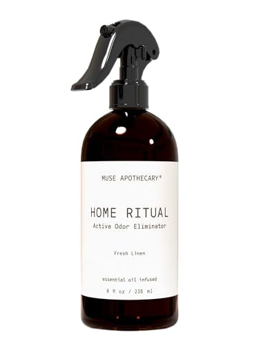 Muse Apothecary Home Ritual Active Odor Eliminator Spray - Furniture Deodorizer Spray & Bathroom Odor Eliminator for Home - Essential Oil Air Freshener - 8oz, Fresh Linen - size: 8 Fl Oz (Pack of 1)