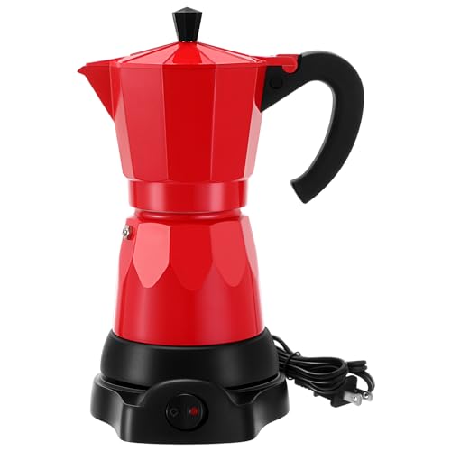 Coffee Pot 6 Cup Electric Espresso Coffee Maker Italian Moka Maker 300ml Portable Aluminum Espresso Machine Cafetera Moka Pot with Detachable Base, Gift for Home Travel(Red) - color: Red