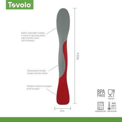 Tovolo Scoop and Spread Large Dual End Silicone Sandwich Spreader Tool with Nylon Handle, BPA Free Dishwasher Safe Silicone and Nylon Tool for Spreading and Scooping, Cayenne Red and Oyster Gray - color: Cayenne, size: Large