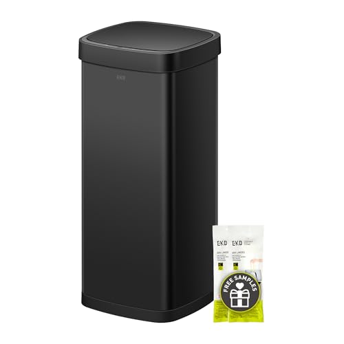 EKO EcoSmart 80L / 21.1 Gallon Motion Sensor Trash Can – Tall, Large Touchless Automatic Kitchen Garbage Bin with Soft-Close Lid for Home or Office, Brushed Stainless Steel, Matte Black - size: Ecosmart 80L - Matte Black