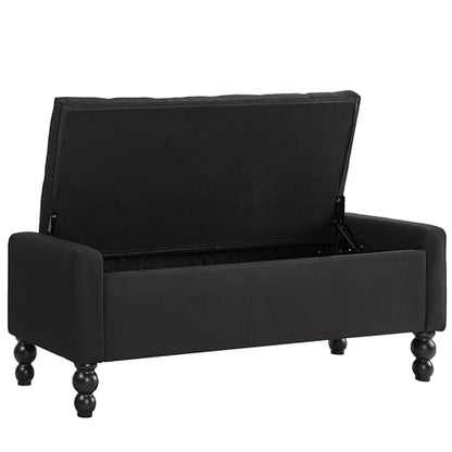 50" W Storage Ottoman Bench with Safety Hinge, Load up to 660 lb Ottoman with Storage, Upholstered Tufted Entryway Bench with Seating for Living Room, Bedroom, Entryway, Black - color: Black