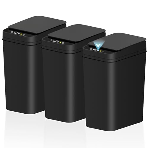 jinligogo 3Pack Bathroom Small Trash Can with Lid, 2.6 Gallon Touchless Automatic Garbage Can Slim Waterproof Motion Sensor Smart Trash Bin for Bedroom, Office, Living Room-Black - color: Black