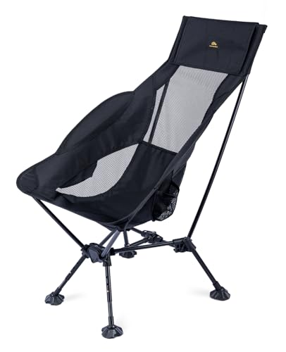 iClimb Ultralight Compact Camping Folding Beach Chair with Anti-Sinking Large Feet (Black - Triangular Frame High Back) - color: Black (Triangular Frame High Back)