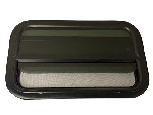 RV Window 24" x 15" - Vertical Slider with Screen & Trim Ring fits 1-3/4" Wall Thickness - Replacement for Campers, Trailers (23 3/4" x 14 3/4" Cut-Out)