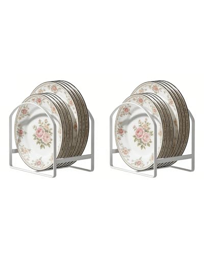 2 Pack Kitchen Plate Holder Organizer for Cabinet Space Saver Dinner Dish Storage Rack Upright Dish Drying Racks Metal Plate Dish Racks Stand for Cupboard and Countertop Rustproof Large White - color: White, size: 2large Semicircle