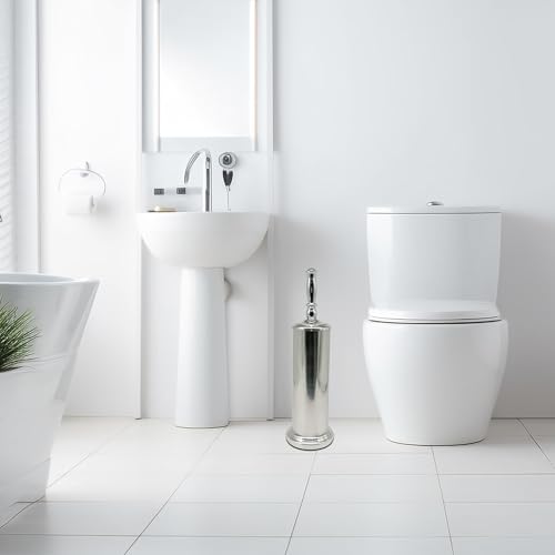 Metal Toilet Bowl Brush with Holder Premium Bathroom Cleaning Set Rustproof Hygienic Durable Elegant Finish - color: Chrome/Silver
