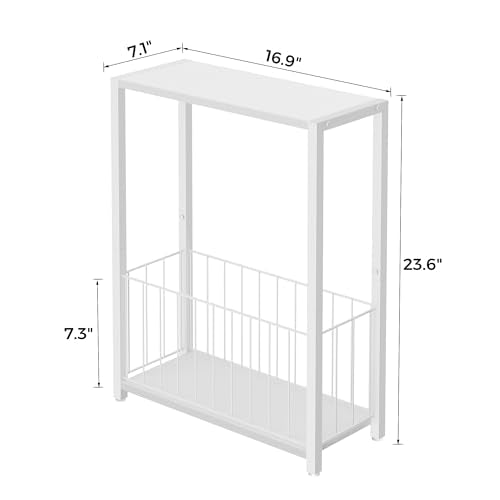 Homleke Narrow Side Tables Set of 2 with Magazine Holder, Skinny End Tables Perfect for Small Spaces, Space-Saving Design for Living Room, Bedroom, or Office, 7.1" D x 16.9" W x 23.6" H, White - color: White - Standard