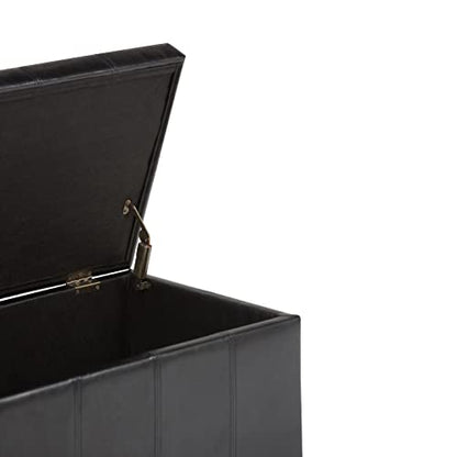 SIMPLIHOME Amelia Storage Ottoman - 33 inch Wide Vegan Leather Rectangle Storage Ottoman Bench in Midnight Black, Transitional Ottoman for Living Room with Nailhead Trim and Lift-Up Lid - color: Midnight Black