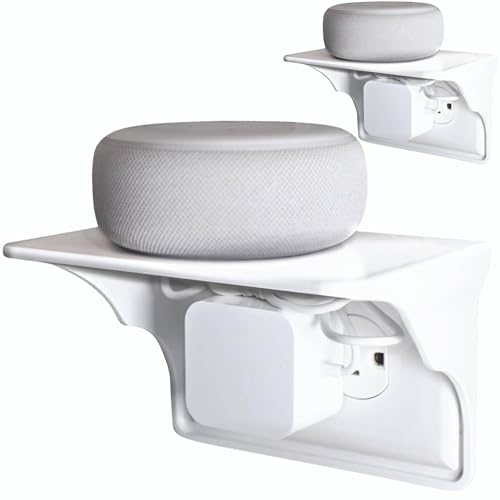 Power Perch Horizontal Outlet Shelf Organizer for Alexa Echo Dot Speakers, Phone - Wall Outlet Holder with Cord Storage Strap - Socket Shelf Bathroom Kitchen Counter Charging Station - White 2 Pack - color: White, size: Horizontal Outlet 2 Pack