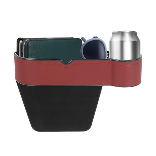 HARFINGTON Car Seat Gap Filler Organizer 10.6 x 7.1 x 2.8 Inch ABS+Leather Universal Car Organizer Storage Box Between Seat and Console (Right) with Cup Holders for Phone Keys, Wine Red - color: Wine Red