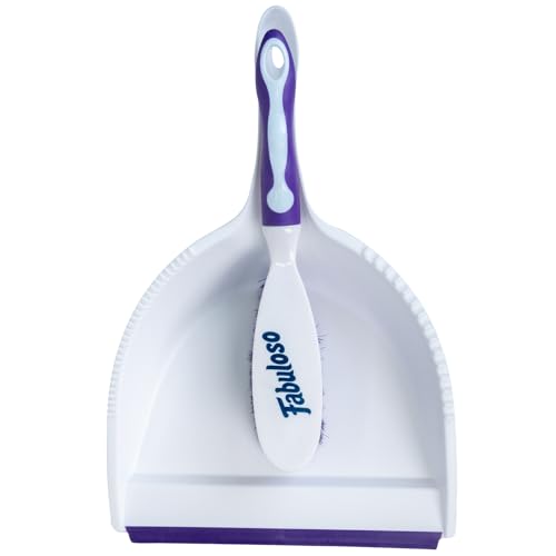 Fabuloso Brush and Dustpan Set Compact Hand Broom Floor Sweeper with Snap-Together Storage and Hanging Hole Quick Sweeping for Kitchen Bathroom Office and Car White and Purple Single Set - size: Brush & Dustpan