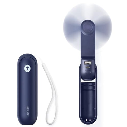 JISULIFE Portable Handheld Fan, Mini Personal 3-In-1 with Power Bank&Flashlight, 12-19 Hrs USB Rechargeable Battery Pocket Fan for Travel/Summer/Vacation/Concert, Essential Gifts for Men/Women-Blue - color: Blue