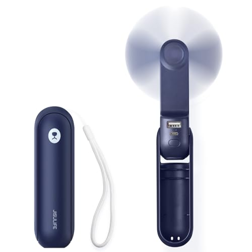 JISULIFE Portable Handheld Fan, Mini Personal 3-In-1 with Power Bank&Flashlight, 12-19 Hrs USB Rechargeable Battery Pocket Fan for Travel/Summer/Vacation/Concert, Essential Gifts for Men/Women-Blue - color: Blue
