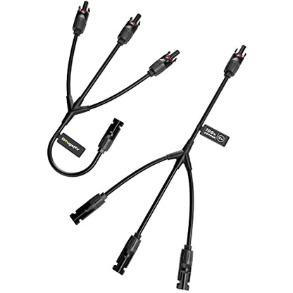 BougeRV Solar Y Branch Connectors Solar Panel Parallel Connectors 1 to 3 Solar Cable Wire Plug Tool Kit (M/FFF and F/MMM) - size: 1 Pair M/FFF and F/MMM