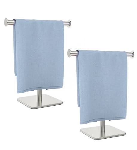 RUACQ T-Shape Hand Towel Holder Stand, Weighted Base Towel Rack, 12" Countertop Towel Holder for Bathroom, 304 Stainless Steel, Heavy Duty (Brushed Nickel, 2 Pack) - color: Brushed Nickel, size: Short - 12''(2pcs)
