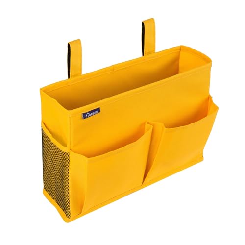 Surblue Bedside Caddy Hanging Bed Organizer Storage Bag Pocket for Bunk and Hospital Beds, College Dorm Rooms Baby Bed Rails, Camp 4 Pockets and 2 Hooks (Small, Yellow) - color: Yellow, size: Small