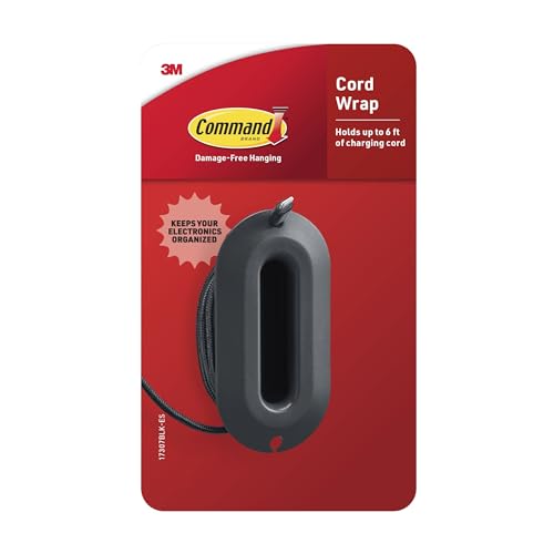 Command Cord Wrap, 2 Units and 4 Medium Strips, Black, 1 Unit Holds up to 6 ft of Charding Cord, Great for Damage-Free Electronics Organization Under Desk or Wall Mount - color: Black
