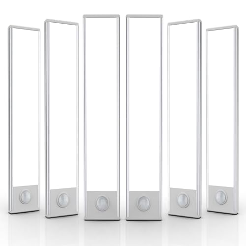 6 Pack Under Cabinet Lighting Wireless, 40 LED Rechargeable Battery Motion Sensor Light Indoor, Stick On Magnetic Closet Lights, Under Counter Lights for Kitchen, Stairs, White 10 in - color: White Light, size: 10 inch