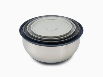 Joseph Joseph Prep&Store- Stainless Steel Mixing Nest Bowls with Lids, 8 piece Metal Bowl food Storage Set, Stainless Steel