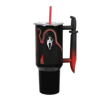 Bioworld Ghostface Text and Logo 40 Oz. Stainless Steel Tumbler With Dagger Handle - color: Ghostface Text and Logo