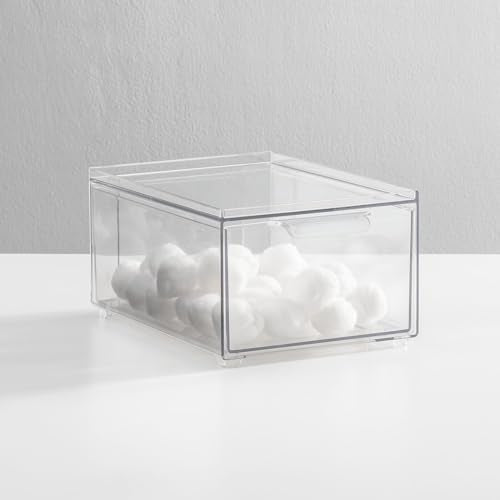mDesign Plastic Bathroom Organizer Bin w/Pull Out Drawer - Slim Stackable Storage Container for Bathroom Accessories - Perfect for Organizing Bathroom Cabinet - Lumiere Collection - 4 Pack - Clear - size: ‎8x 6 x 4 (Pack of 4)