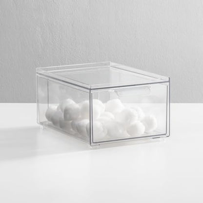 mDesign Plastic Bathroom Organizer Bin w/Pull Out Drawer - Slim Stackable Storage Container for Bathroom Accessories - Perfect for Organizing Bathroom Cabinet - Lumiere Collection - 4 Pack - Clear - size: ‎8x 6 x 4 (Pack of 4)