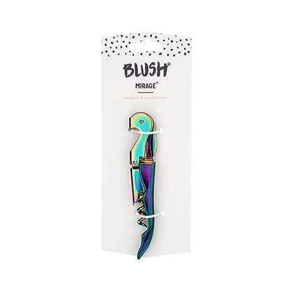 Blush Mirage Iridescent Double Hinged Corkscrew Wine Opener with Built-in Beer Bottle Opener, Stainless Steel Wine Key with Foil Cutter, Home Bar Gifts for Women, Bridesmaid Gifts, Kitchen and Travel - style: Waiter Corkscrew