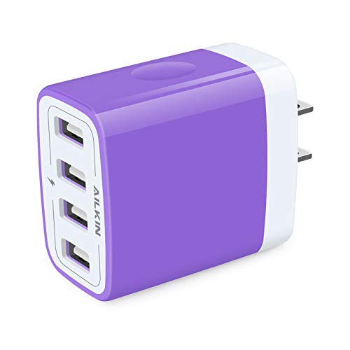 Wall Charger, USB Charger Adapter, 4.8A 4Multi Port Fast Charging Station Power Base Block Plug Cube Brick for iPhone, iPad, Samsung Galaxy, Moto, Google Pixel, Kindle Fire Plug Cargador Carro - color: Purple