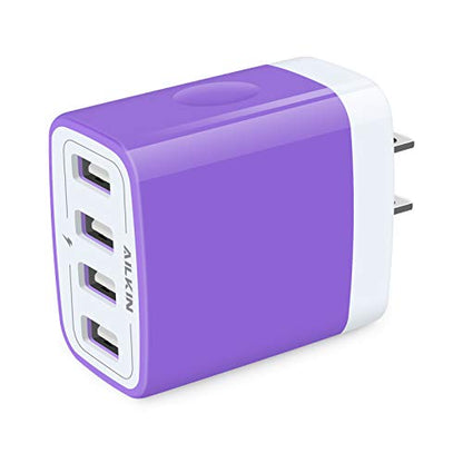 Wall Charger, USB Charger Adapter, 4.8A 4Multi Port Fast Charging Station Power Base Block Plug Cube Brick for iPhone, iPad, Samsung Galaxy, Moto, Google Pixel, Kindle Fire Plug Cargador Carro - color: Purple