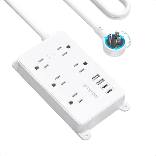 TROND 360° Rotating Plug Power Strip, 10ft Extension Cord, ETL Listed, 5 Widely-Spaced Outlets with 4 USB Ports, 1300J Surge Protection, Wall Mountable, Under Desk, for Home Office, White - color: White, size: 10ft, style: 5 Outlets - with Rotating Plug