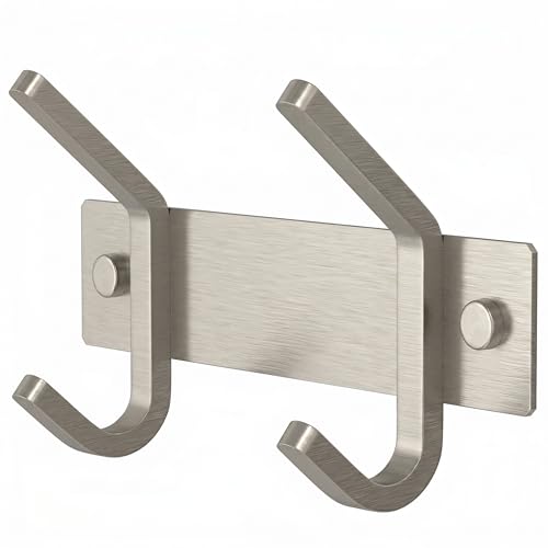 Small Coat Rack Wall Mount – Brushed Nickel 6 Inch Stainless Steel Hook Rail with 2 Heavy Duty Double Coat Hooks – Wall Mounted Coat Hanger for Entryway, Bathroom, Bedroom, Towel, Hat Organizer - color: Silver, size: 2 Hooks - 1 Pack