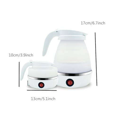 Travel Collapsible Electric Kettle, Silicone Collapsible Heating Water Boiler, Portable Tea Kettle for Coffee Fast Water Boiling Pot with Separable Power Cord 110V (White)