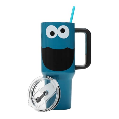 Bioworld Sesame Street Cookie Monster 40 Oz Blue Stainless Steel Tumbler with Handle - color: Cookie Monster