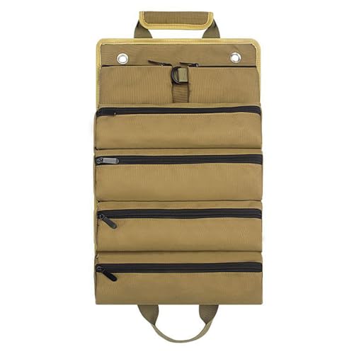 Roll-Up Automotive Tool Organizer for Ram ProMaster 2014-2025 Van 3-Seater, Oxford Storage Bag with 6 Pockets Space Saving Design for Car Trunk,Light Brown - color: Light Brown