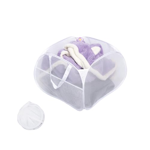 Collapsible Laundry Basket, 90L Foldable Pop-up Laundry Hamper with Handles, Mesh Dirty Clothes Hamper for Laundry, Bathroom, Kids Room, Dorm,Travel or Camping (White) - color: White, size: Square-Mesh，1 Pack