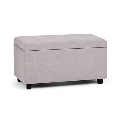 SIMPLIHOME Cosmopolitan Storage Ottoman - 34 inch Wide Upholstered Linen Look Fabric Rectangle Storage Ottoman Bench in Cloud Grey, Transitional Tufted Ottoman for Living Room with Lift-Up Lid - color: Cloud Grey