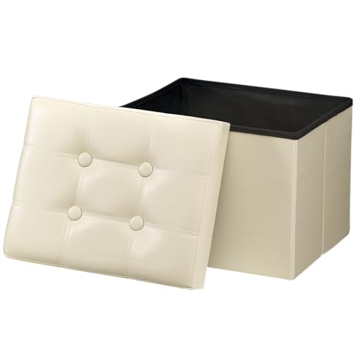 Bsketa Storage Ottoman, Folding Foot Stool with Thicker Foam Padded Seat Small Leather Storage Ottoman Bench Foot Rest for Living Room Foldable Coffee Table 17x13x13in,Beige - color: Beige
