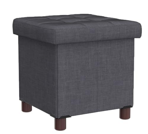 15 Inch Storage Ottoman with Wooden Legs - Cube Foot Rest Stool, Square Footstool, Comfortable Seat with Lid, Foldable Fabric Ottoman, Space-Saving Grey - color: Squ Grey