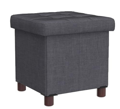 15 Inch Storage Ottoman with Wooden Legs - Cube Foot Rest Stool, Square Footstool, Comfortable Seat with Lid, Foldable Fabric Ottoman, Space-Saving Grey - color: Squ Grey