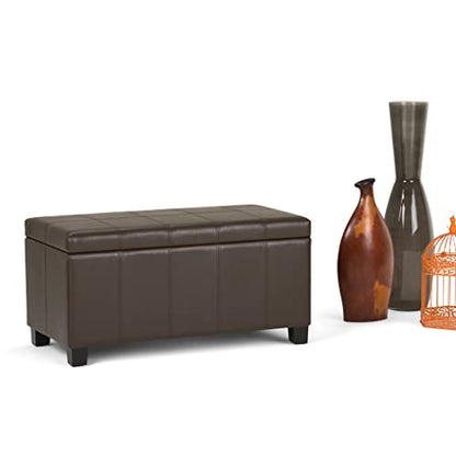 SIMPLIHOME Dover Storage Ottoman Bench - 36 inch Wide Upholstered Vegan Leather Rectangular Lift-Top Ottoman in Chocolate Brown, Contemporary Bench for Living Room with Safety Hinges - color: Chocolate Brown