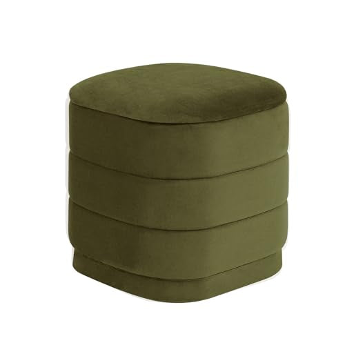 15" Velvet Storage Ottoman with Tray, Foldable Square Ottoman Footrest with Reversible Wood Lid, Collapsible Storage Footstool for Bedroom, Living Room, Dorm, Olive Green - color: Olive Green